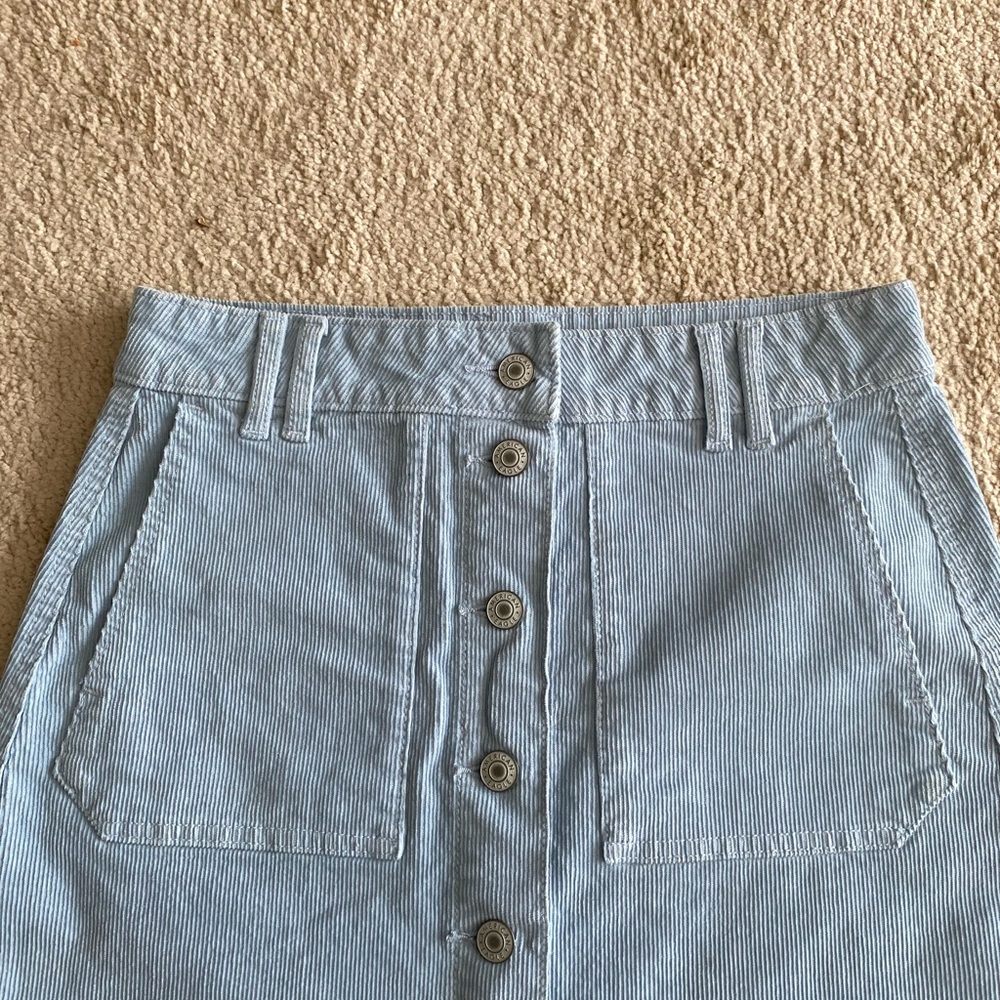American Eagle Lt blue corduroy front button mini skirt pockets Sz 2 - Picture 3 of 8